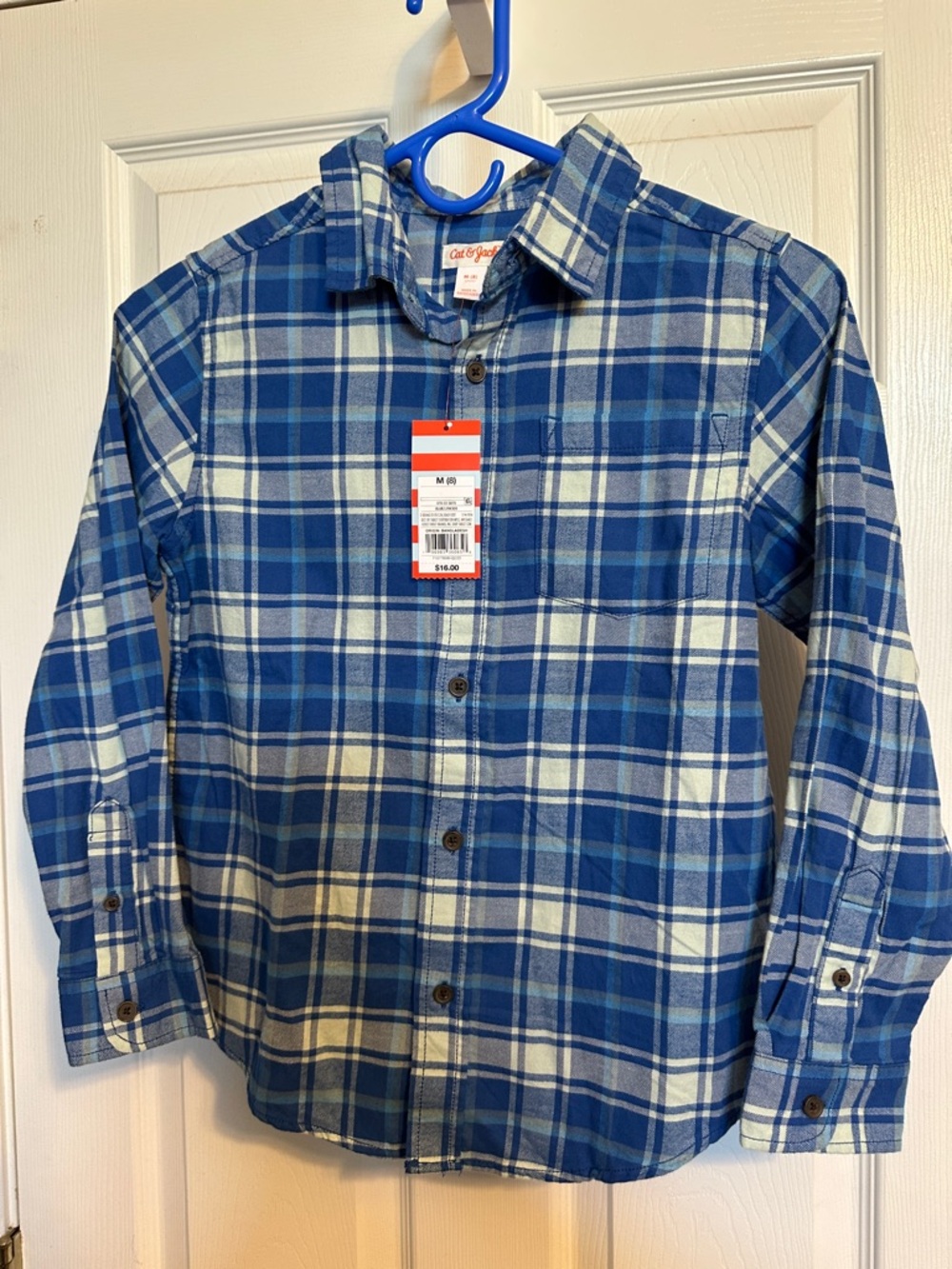 Cat & Jack Blue and White Plaid Button-Down Shirt